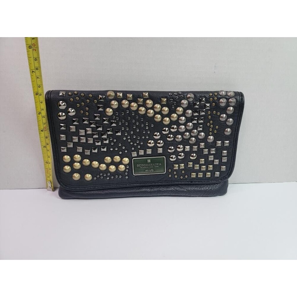 BCBGMAXAZRIA Black Leather Studded Clutch Bag HAN906 Evening Handbag